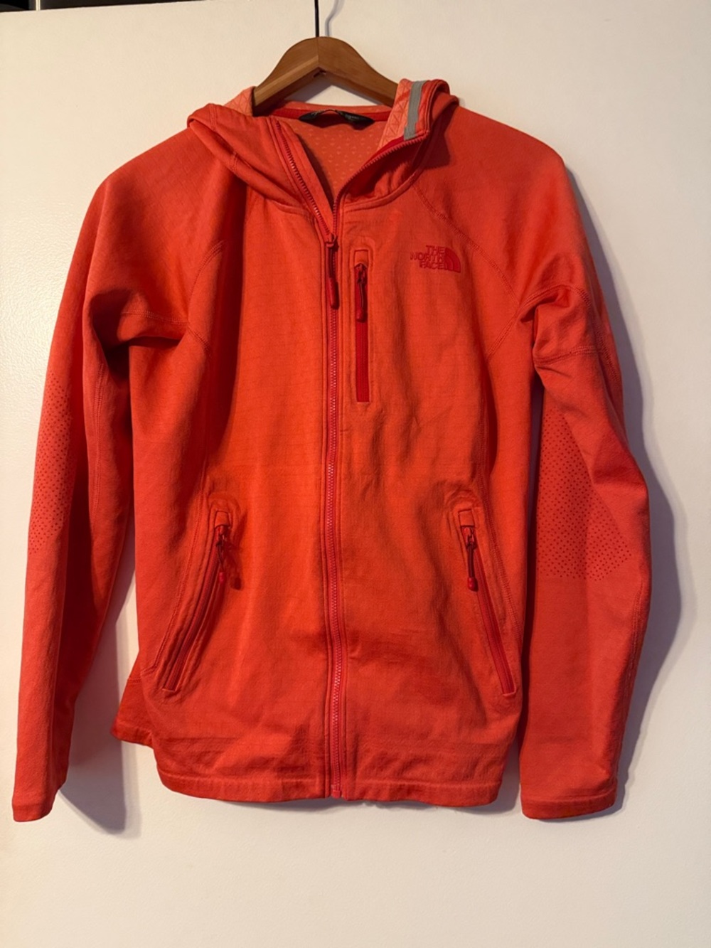 The North Face Women’s Coral Orange Hooded full zip  Fleece Jacket Small